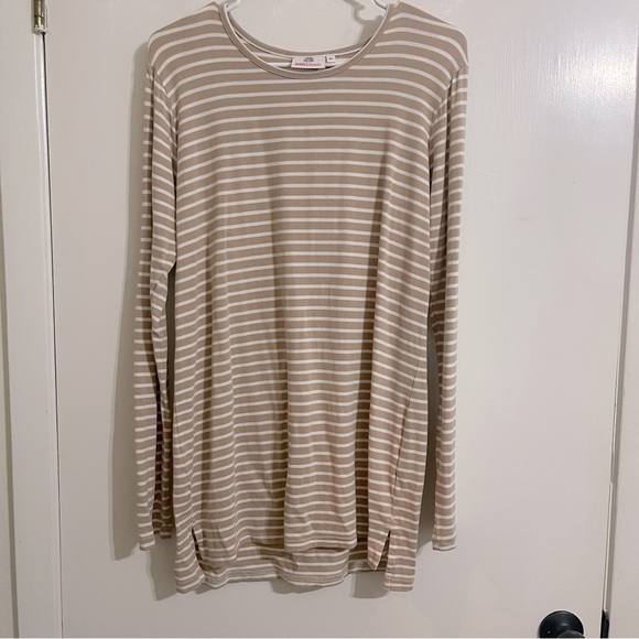 Marley Lilly Tops - Marley Lilly Women’s Size Medium Tan and White Striped Long Sleeve Long Shirt
